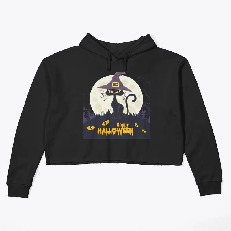 Halloween Cat Moon Witch Hat T-Shirt