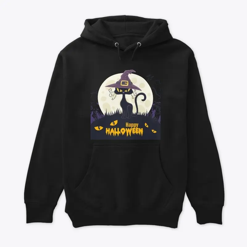 Halloween Cat Moon Witch Hat T-Shirt