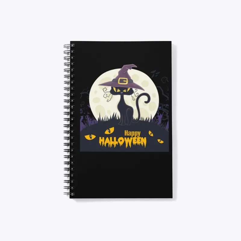 Halloween Cat Moon Witch Hat T-Shirt